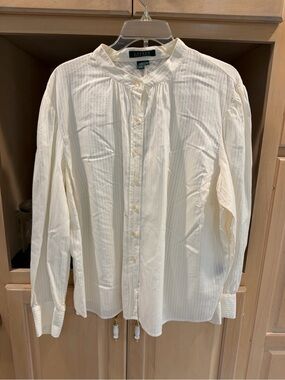 Lauren Ralph Lauren Ivory Band-Collar Button-Front Blouse 20W